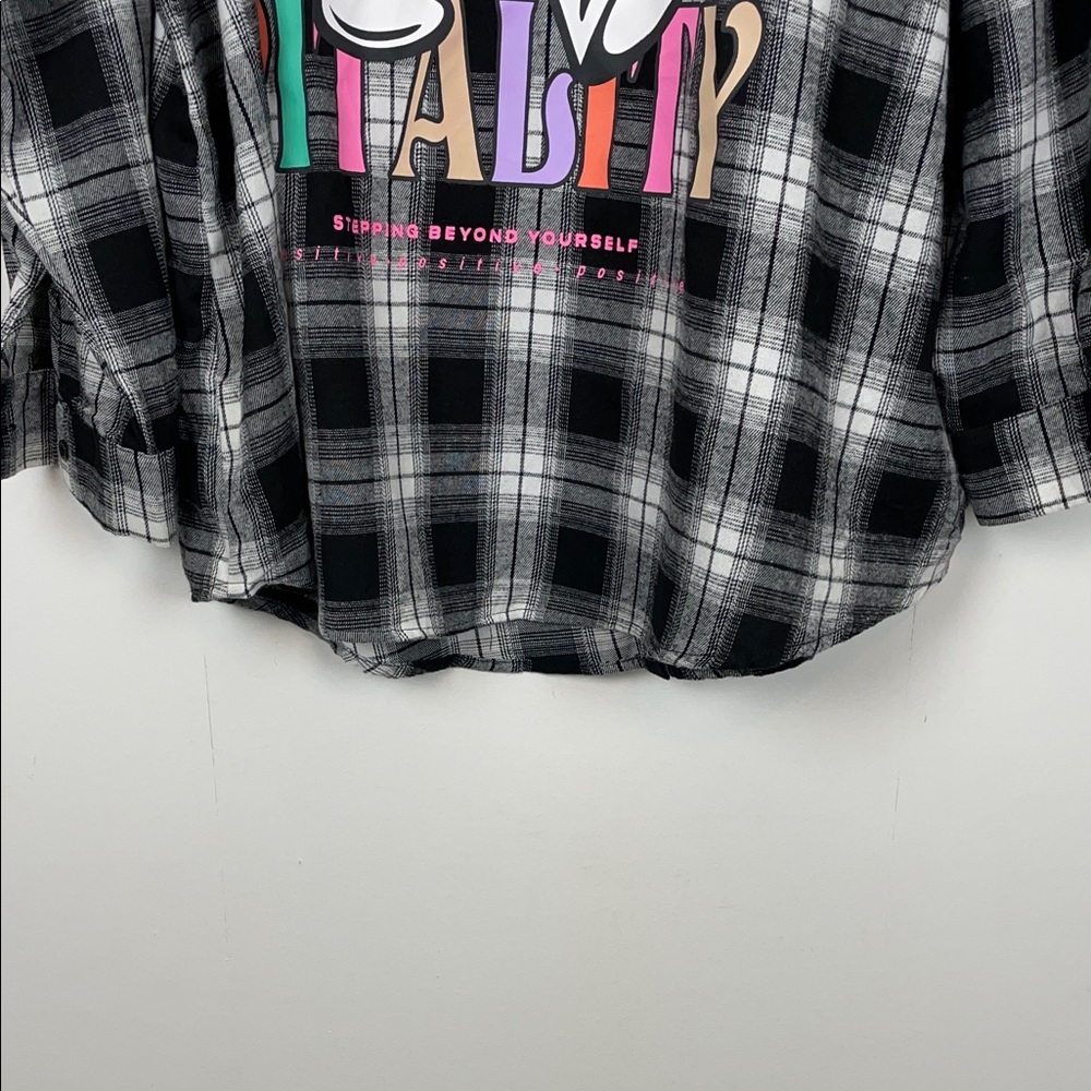 Shein Streetwear Plaid Flannel Oversized Shirt with Positive Flower Graphic 3X - Picture 2 of 8